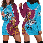 Personalised Sharks And Broncos Rugby Hoodie Dress Aboriginal Mix Polynesian Pattern