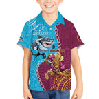 Personalised Sharks And Broncos Rugby Kid Hawaiian Shirt Aboriginal Mix Polynesian Pattern