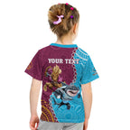 Personalised Sharks And Broncos Rugby Kid T Shirt Aboriginal Mix Polynesian Pattern
