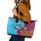 Personalised Sharks And Broncos Rugby Leather Tote Bag Aboriginal Mix Polynesian Pattern