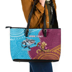 Personalised Sharks And Broncos Rugby Leather Tote Bag Aboriginal Mix Polynesian Pattern
