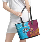 Personalised Sharks And Broncos Rugby Leather Tote Bag Aboriginal Mix Polynesian Pattern
