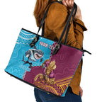 Personalised Sharks And Broncos Rugby Leather Tote Bag Aboriginal Mix Polynesian Pattern