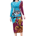 Personalised Sharks And Broncos Rugby Long Sleeve Bodycon Dress Aboriginal Mix Polynesian Pattern