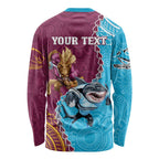 Personalised Sharks And Broncos Rugby Long Sleeve Shirt Aboriginal Mix Polynesian Pattern