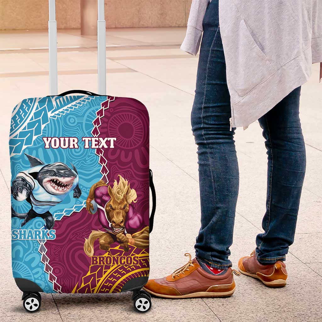 Personalised Sharks And Broncos Rugby Luggage Cover Aboriginal Mix Polynesian Pattern