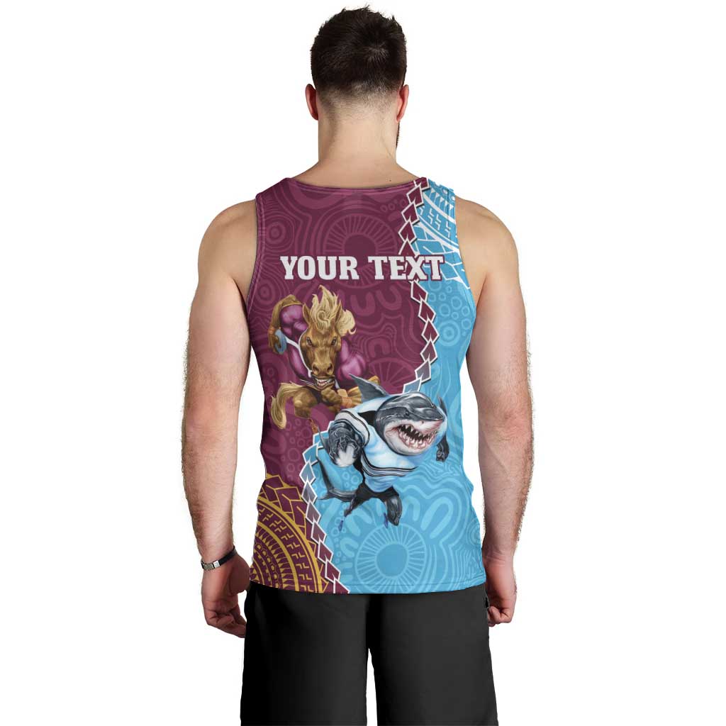 Personalised Sharks And Broncos Rugby Men Tank Top Aboriginal Mix Polynesian Pattern