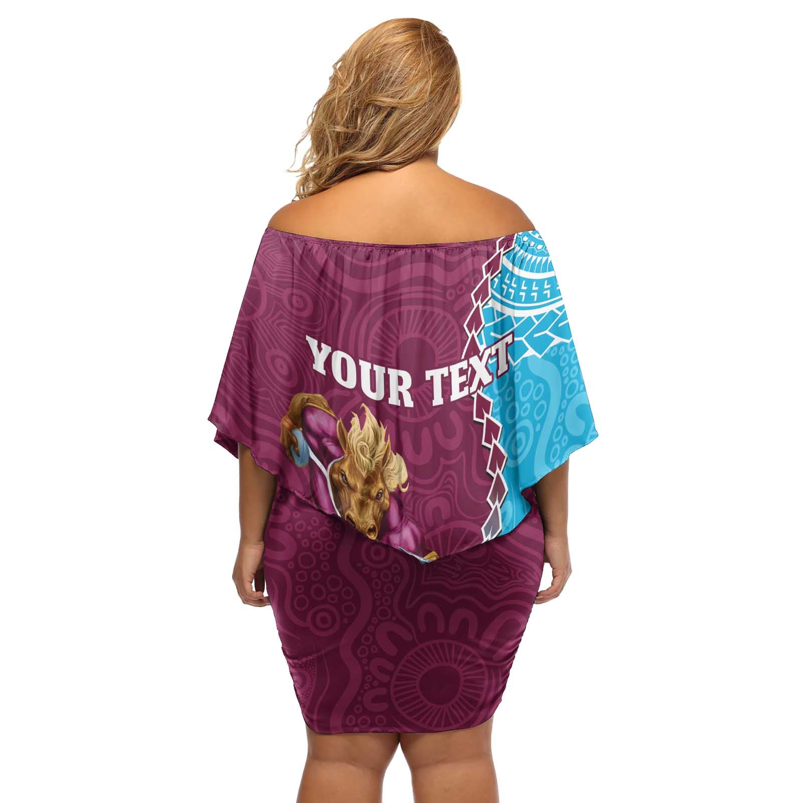 Personalised Sharks And Broncos Rugby Off Shoulder Short Dress Aboriginal Mix Polynesian Pattern