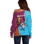 Personalised Sharks And Broncos Rugby Off Shoulder Sweater Aboriginal Mix Polynesian Pattern