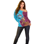 Personalised Sharks And Broncos Rugby Off Shoulder Sweater Aboriginal Mix Polynesian Pattern