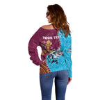 Personalised Sharks And Broncos Rugby Off Shoulder Sweater Aboriginal Mix Polynesian Pattern