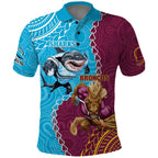 Personalised Sharks And Broncos Rugby Polo Shirt Aboriginal Mix Polynesian Pattern