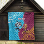 Personalised Sharks And Broncos Rugby Quilt Aboriginal Mix Polynesian Pattern