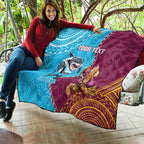 Personalised Sharks And Broncos Rugby Quilt Aboriginal Mix Polynesian Pattern