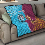 Personalised Sharks And Broncos Rugby Quilt Aboriginal Mix Polynesian Pattern
