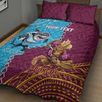 Personalised Sharks And Broncos Rugby Quilt Bed Set Aboriginal Mix Polynesian Pattern