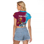 Personalised Sharks And Broncos Rugby Raglan Cropped T Shirt Aboriginal Mix Polynesian Pattern