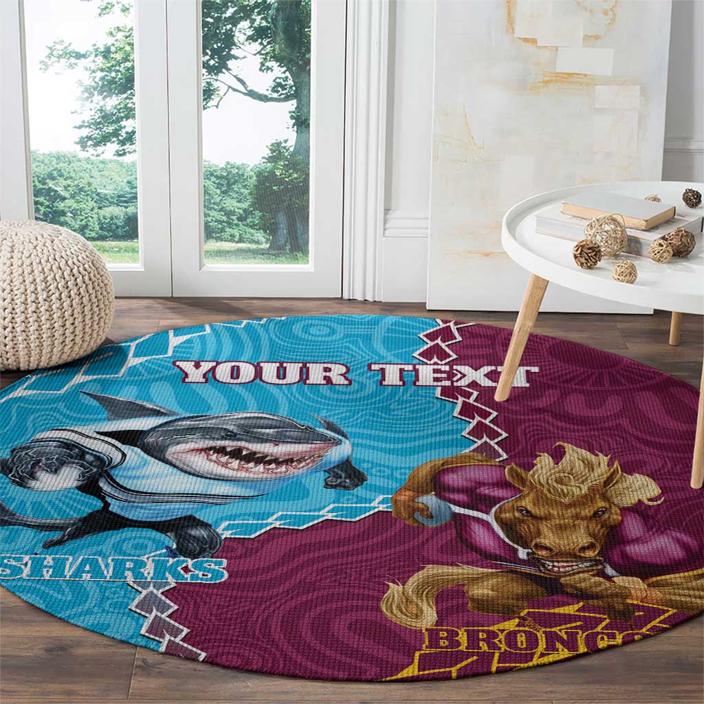 Personalised Sharks And Broncos Rugby Round Carpet Aboriginal Mix Polynesian Pattern