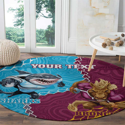 Personalised Sharks And Broncos Rugby Round Carpet Aboriginal Mix Polynesian Pattern