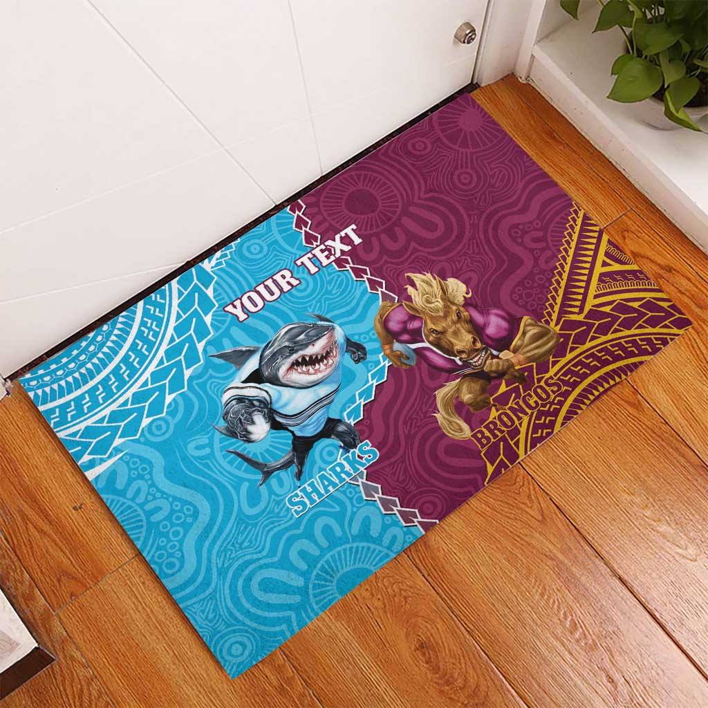 Personalised Sharks And Broncos Rugby Rubber Doormat Aboriginal Mix Polynesian Pattern