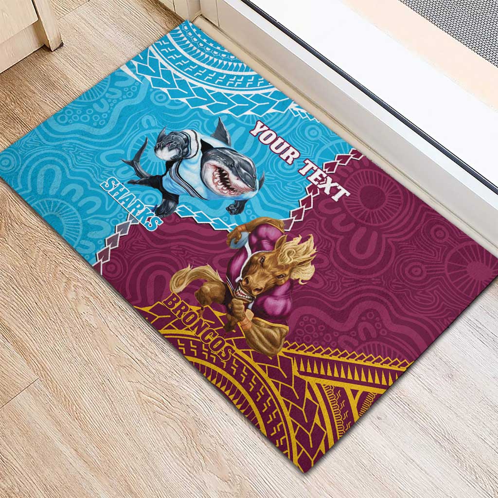 Personalised Sharks And Broncos Rugby Rubber Doormat Aboriginal Mix Polynesian Pattern
