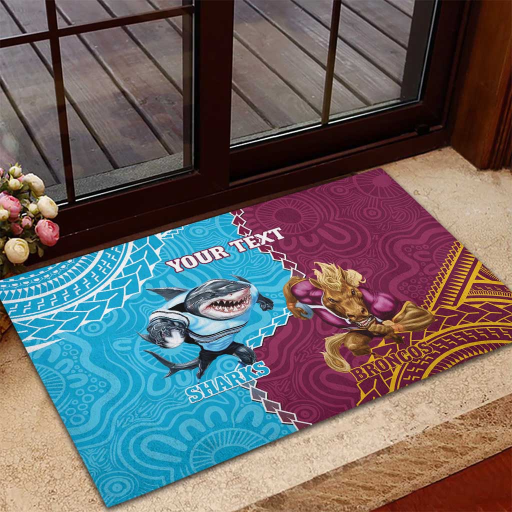 Personalised Sharks And Broncos Rugby Rubber Doormat Aboriginal Mix Polynesian Pattern