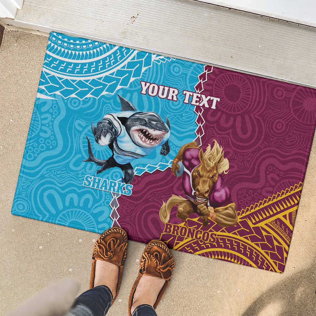 Personalised Sharks And Broncos Rugby Rubber Doormat Aboriginal Mix Polynesian Pattern