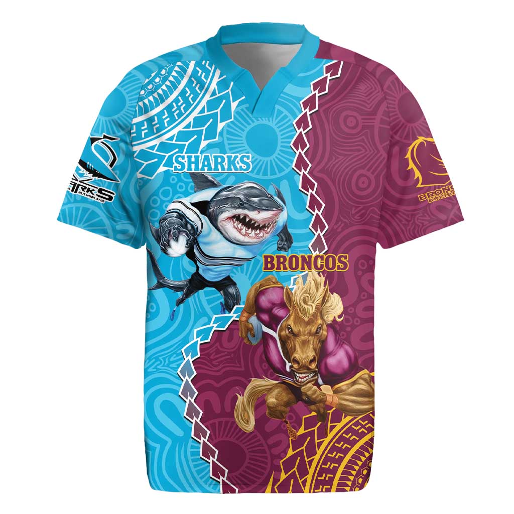 Personalised Sharks And Broncos Rugby Rugby Jersey Aboriginal Mix Polynesian Pattern