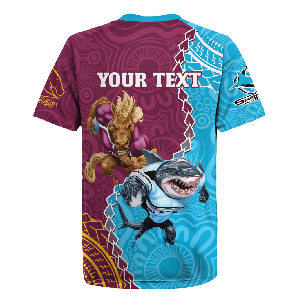 Personalised Sharks And Broncos Rugby Rugby Jersey Aboriginal Mix Polynesian Pattern