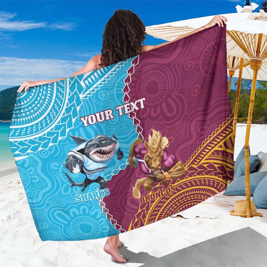 Personalised Sharks And Broncos Rugby Sarong Aboriginal Mix Polynesian Pattern