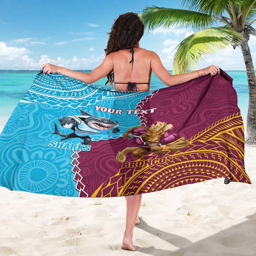 Personalised Sharks And Broncos Rugby Sarong Aboriginal Mix Polynesian Pattern