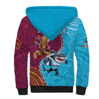 Personalised Sharks And Broncos Rugby Sherpa Hoodie Aboriginal Mix Polynesian Pattern