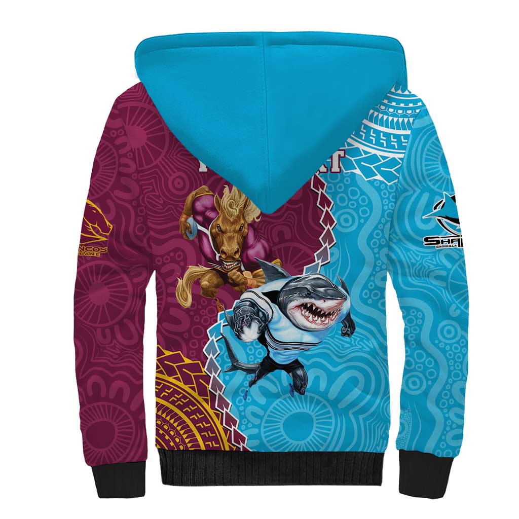 Personalised Sharks And Broncos Rugby Sherpa Hoodie Aboriginal Mix Polynesian Pattern