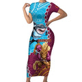 Personalised Sharks And Broncos Rugby Short Sleeve Bodycon Dress Aboriginal Mix Polynesian Pattern