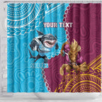 Personalised Sharks And Broncos Rugby Shower Curtain Aboriginal Mix Polynesian Pattern