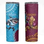 Sharks And Broncos Rugby Skinny Tumbler Aboriginal Mix Polynesian Pattern