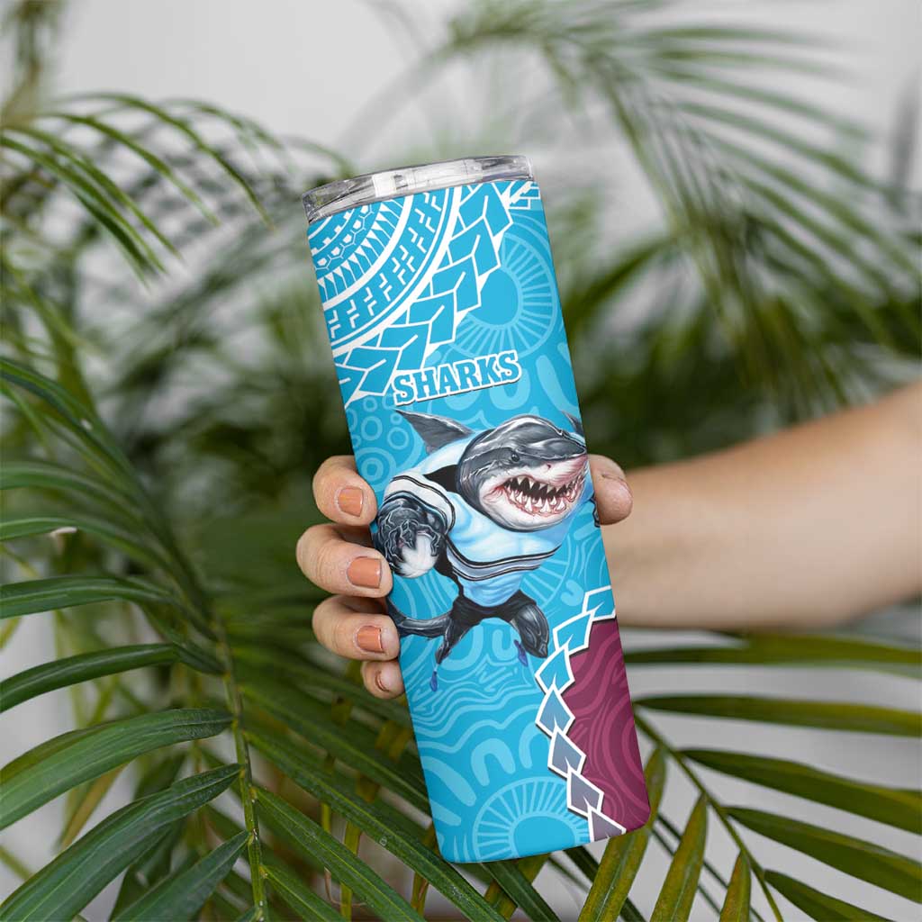 Sharks And Broncos Rugby Skinny Tumbler Aboriginal Mix Polynesian Pattern