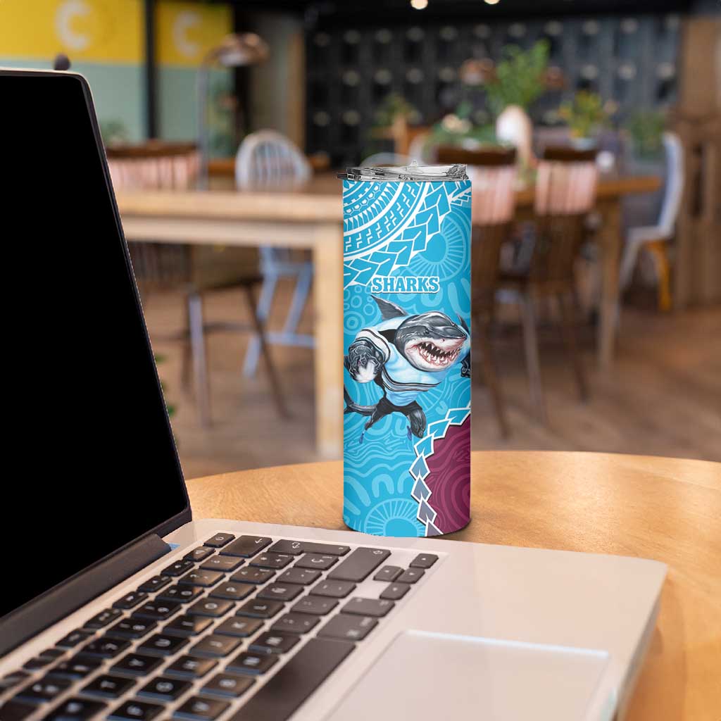 Sharks And Broncos Rugby Skinny Tumbler Aboriginal Mix Polynesian Pattern