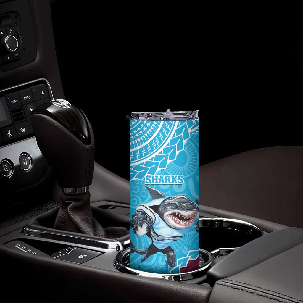 Sharks And Broncos Rugby Skinny Tumbler Aboriginal Mix Polynesian Pattern