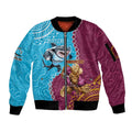 Personalised Sharks And Broncos Rugby Sleeve Zip Bomber Jacket Aboriginal Mix Polynesian Pattern