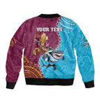 Personalised Sharks And Broncos Rugby Sleeve Zip Bomber Jacket Aboriginal Mix Polynesian Pattern