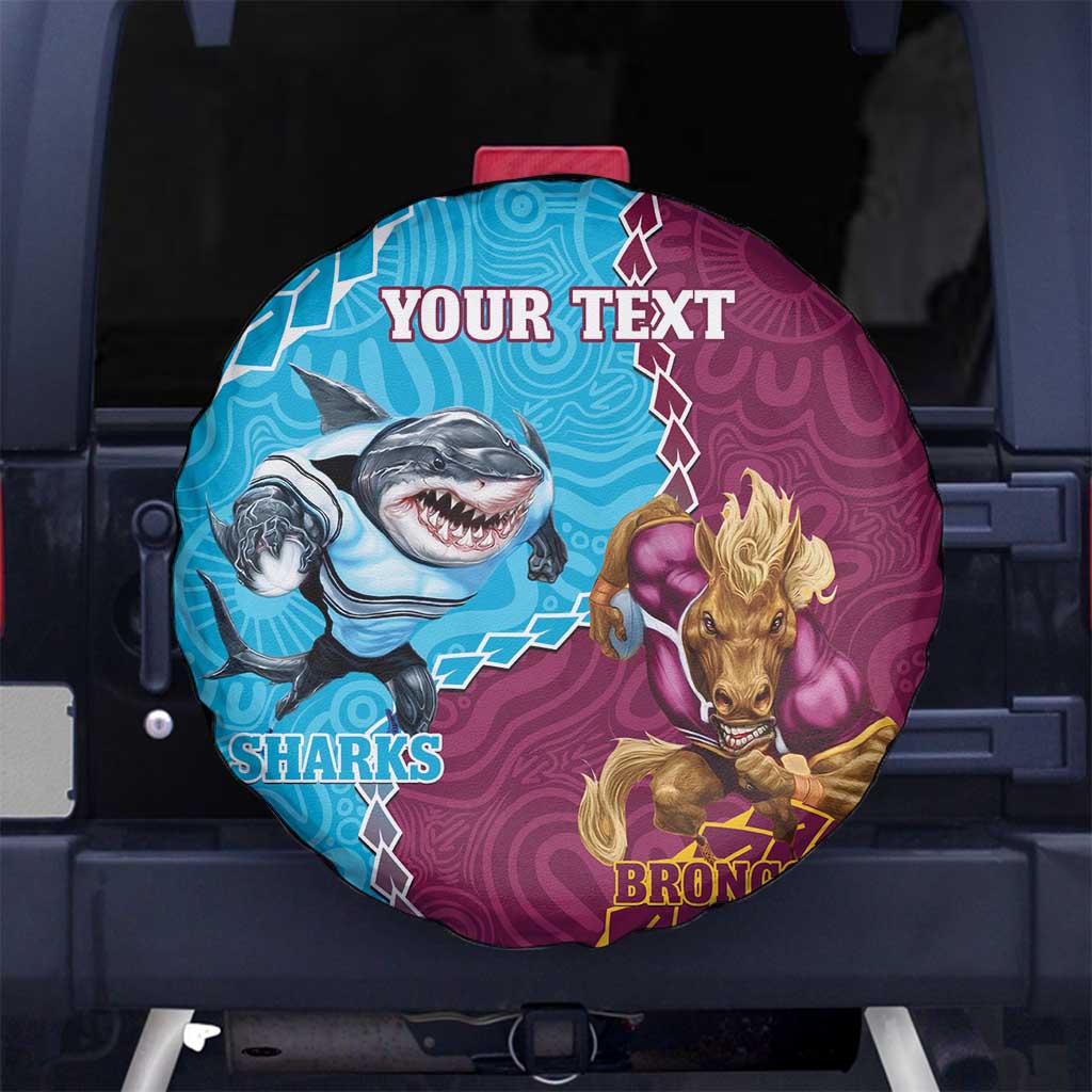Personalised Sharks And Broncos Rugby Spare Tire Cover Aboriginal Mix Polynesian Pattern