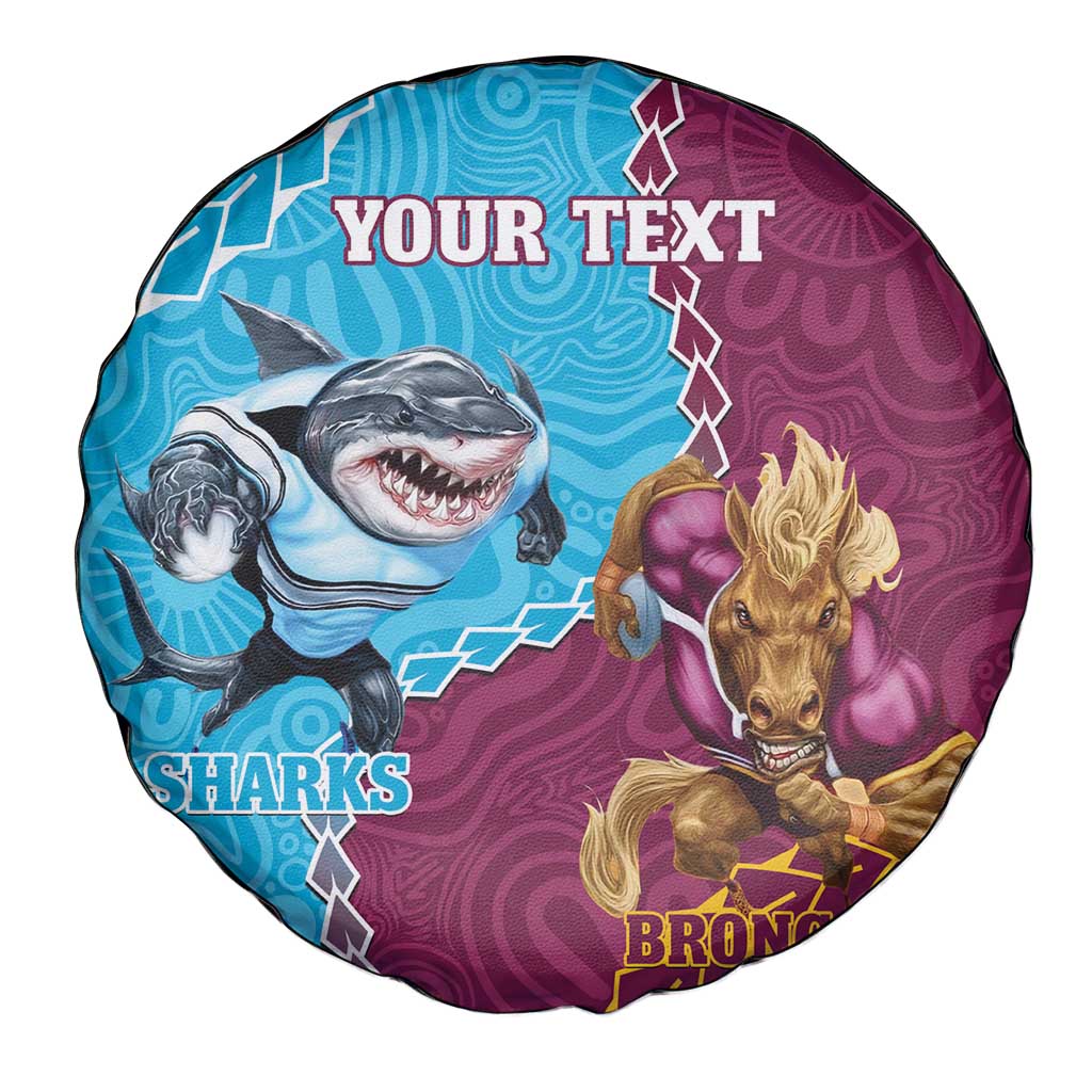 Personalised Sharks And Broncos Rugby Spare Tire Cover Aboriginal Mix Polynesian Pattern