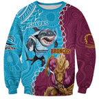 Personalised Sharks And Broncos Rugby Sweatshirt Aboriginal Mix Polynesian Pattern