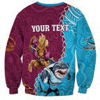 Personalised Sharks And Broncos Rugby Sweatshirt Aboriginal Mix Polynesian Pattern