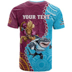 Personalised Sharks And Broncos Rugby T Shirt Aboriginal Mix Polynesian Pattern