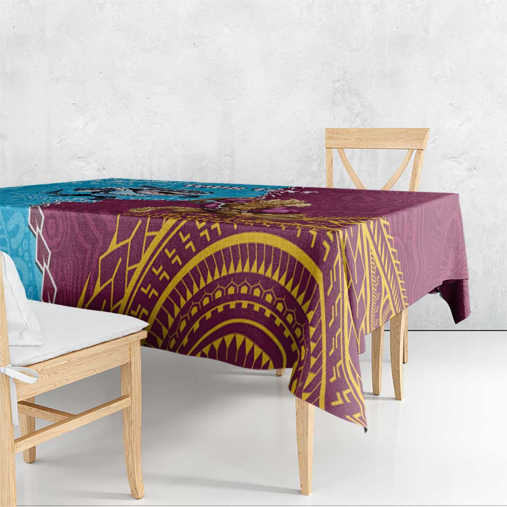 Personalised Sharks And Broncos Rugby Tablecloth Aboriginal Mix Polynesian Pattern