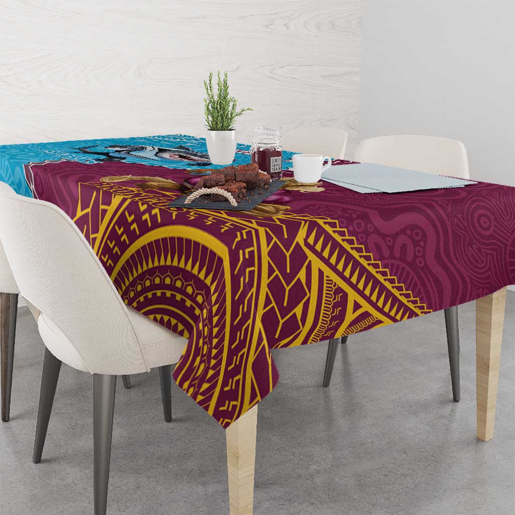 Personalised Sharks And Broncos Rugby Tablecloth Aboriginal Mix Polynesian Pattern