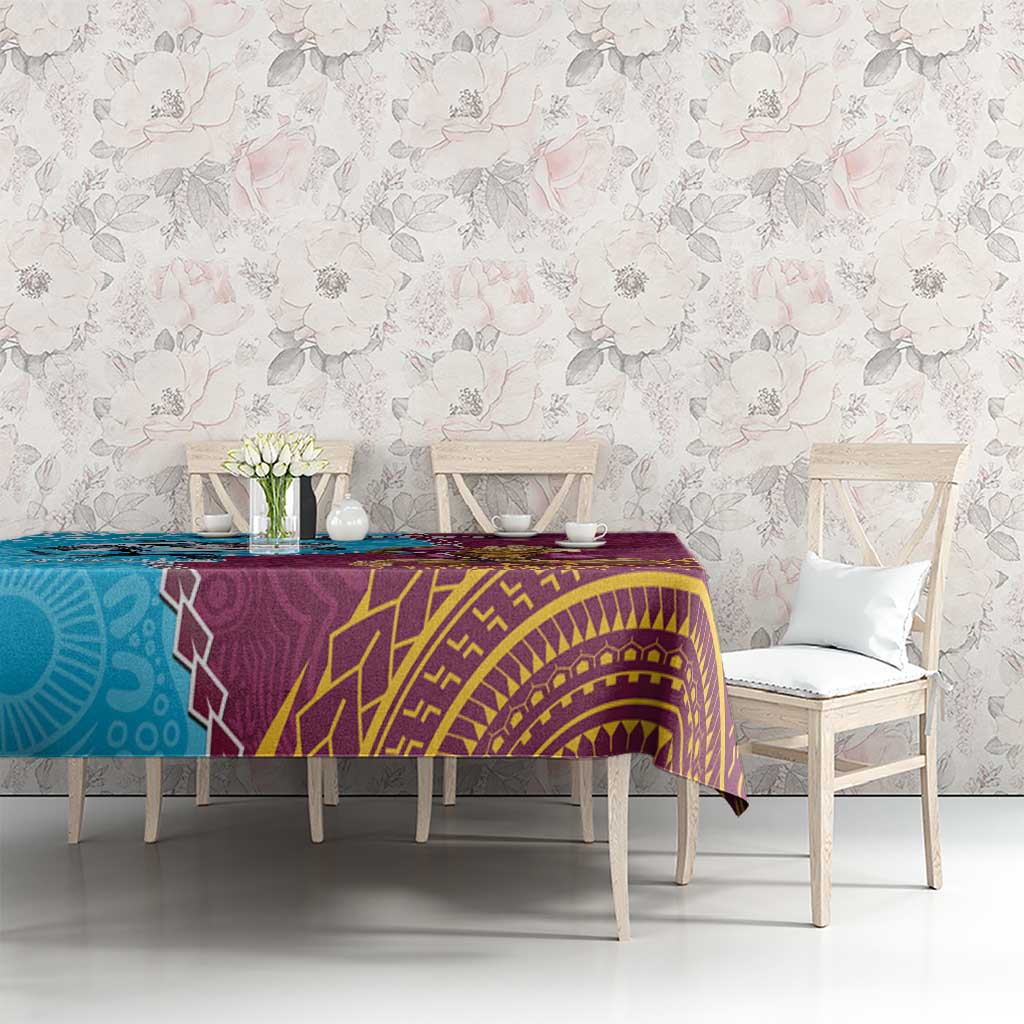 Personalised Sharks And Broncos Rugby Tablecloth Aboriginal Mix Polynesian Pattern