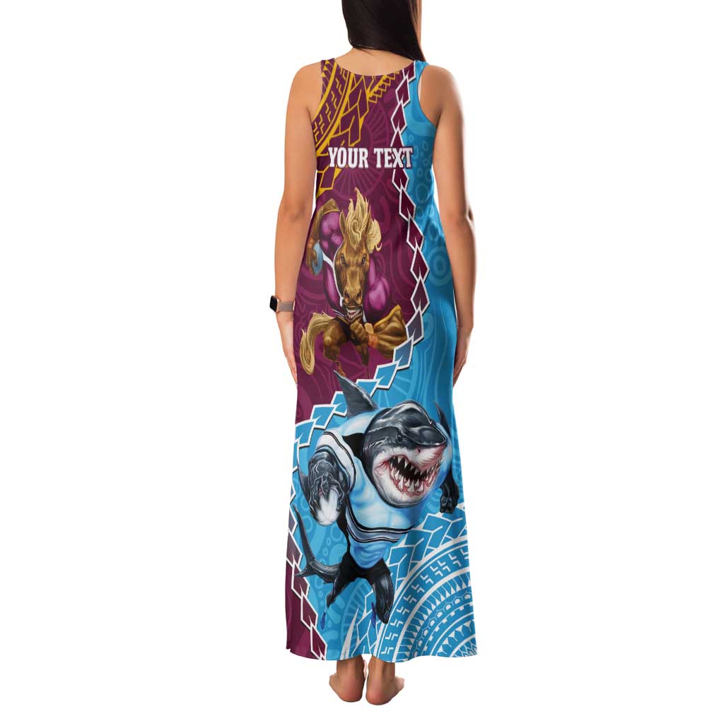 Personalised Sharks And Broncos Rugby Tank Maxi Dress Aboriginal Mix Polynesian Pattern